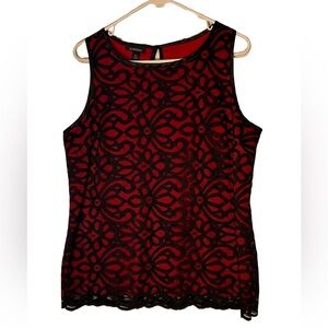 B-Design Elegant Red and Black Patterned Sleeveless Blouse